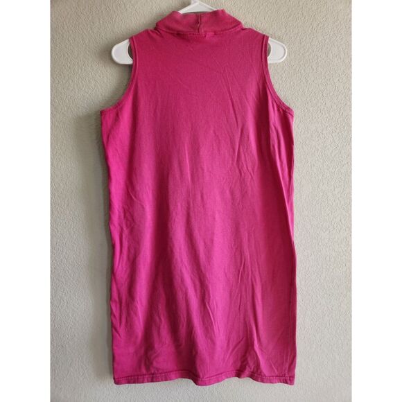 Vintage 1970s Justin Allen Sz M Knee Length Shirt Dress Pink Faux Turtleneck - Picture 3 of 3
